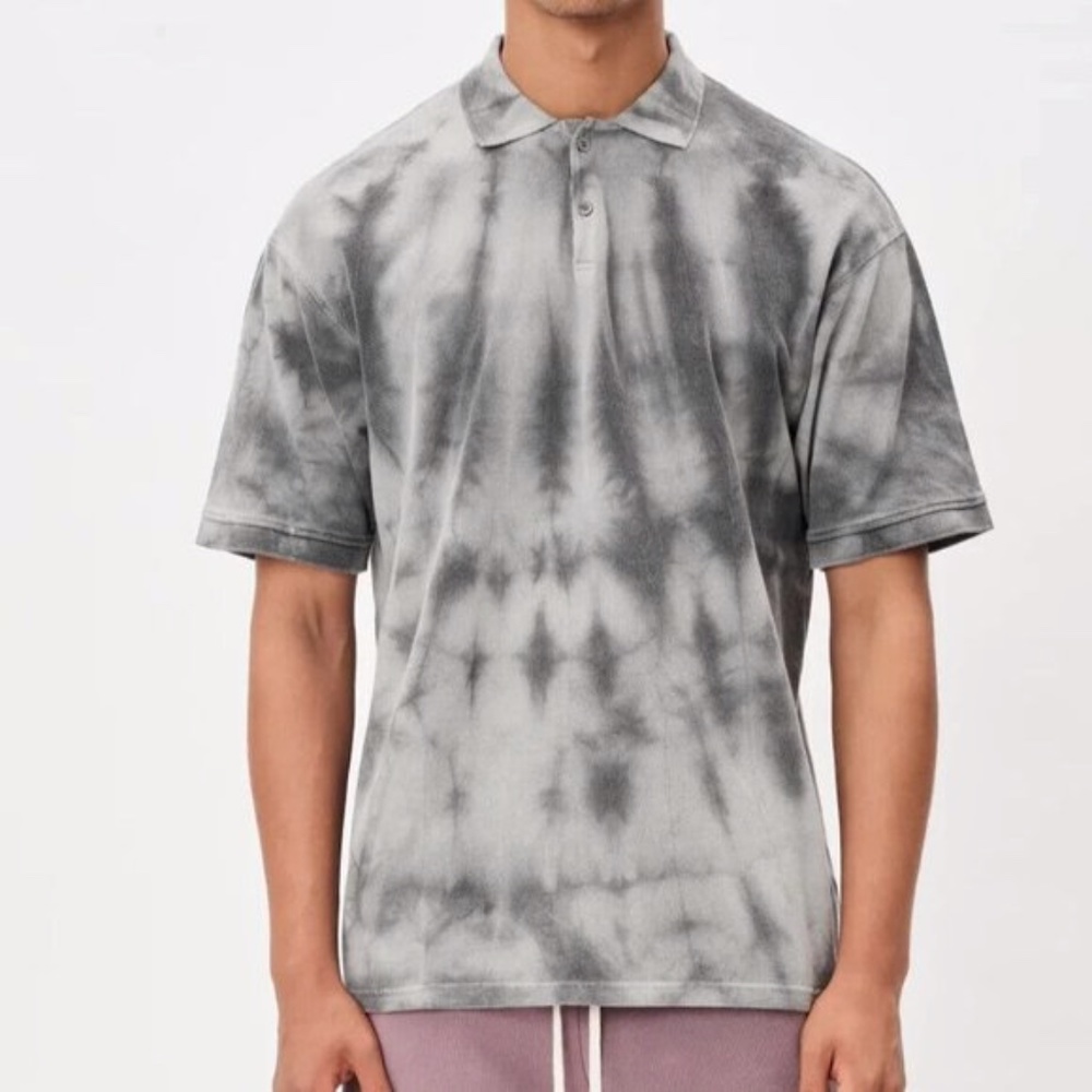 John Elliott Charcoal Tie-Dye Oversized Polo Shirt